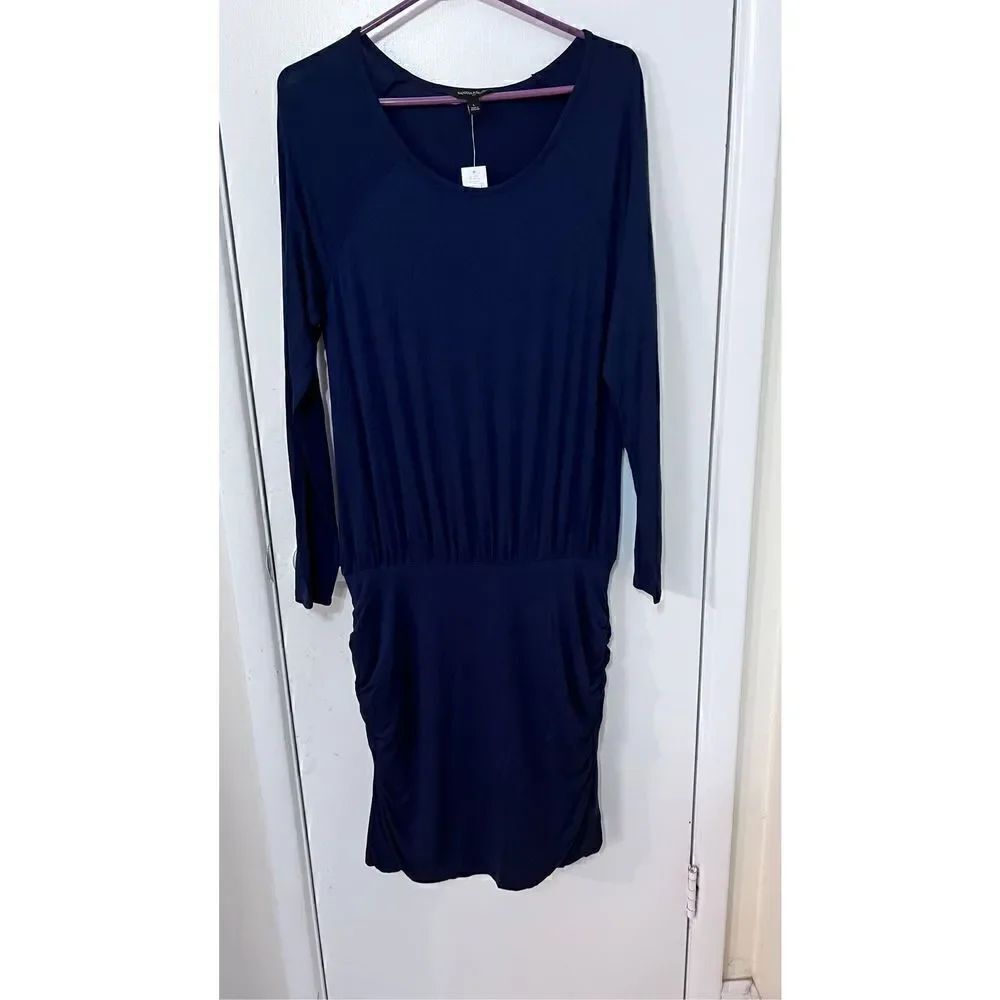 Banana Republic Women's Long Sleeve Ruched Midi Dress NavyβBlueβSizeβLargeβNWT